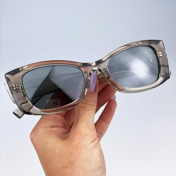 Saint Laurent SL593 003 Sunglasses Beige Grey Silver Square Unisex - Picture 5 of 12